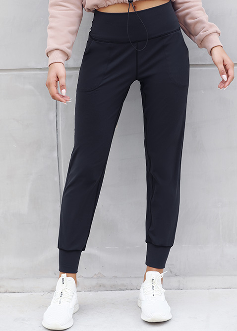 Custom women activewear black sport sweat jogger pants with side pockets