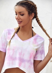 Tie-Dye T-Shirt with Print V Neck Girls' T-Shirts