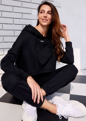 Women fitness clothing black hoodies set custom logo
