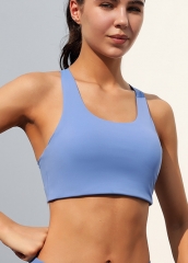 Breathable quick dry sustainable blue sports bra women fitness clothing custom
