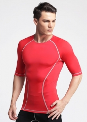 Short sleeve high stretch red function jogging running t-shirts for training