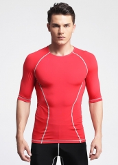 Short sleeve high stretch red function jogging running t-shirts for training