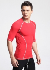 Short sleeve high stretch red function jogging running t-shirts for training