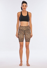 High waist brown leopard printed yoga shorts for women active wear manufacturer