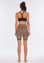 High waist brown leopard printed yoga shorts for women active wear manufacturer
