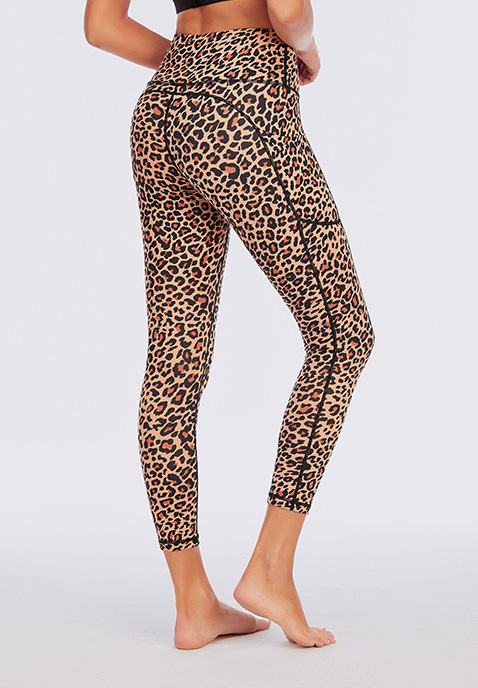 Sexy Leopard Printed Sport Yoga Leggings with Pocket Women Fitness Yoga Leggings Wholesale