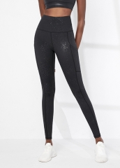 New Design Reflective Black Speckles High Waist Women Sports Leggings Ready Made Activewear