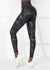 Activewear Manufacturer Ready to Ship Black With Colorful Stripes Printing 7/8 Yoga Leggings With Side Pockets