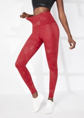 In Stock High Waist Unique Golden Sparkle Printing Gym Leggings Shiny Red Yoga Pants For Women