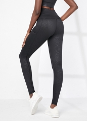New Women High Waist Black Color With Zebra Embossment Yoga Leggings With Side Pockets