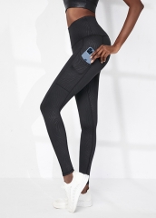New Women High Waist Black Color With Zebra Embossment Yoga Leggings With Side Pockets