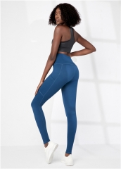 Ready to Ship High Waist Workout Leggings In Dark Blue with Pockets Fitness Yoga Pants