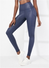 Dark Blue with Transparent Shinny 7/8 Tights with Side Pockets Women Yoga Leggings Wholesale