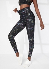 Activewear Manufacturer Ready to Ship Black With Colorful Stripes Printing 7/8 Yoga Leggings With Side Pockets