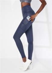 Dark Blue with Transparent Shinny 7/8 Tights with Side Pockets Women Yoga Leggings Wholesale