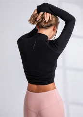 High Elastic Soft Yoga Wear Long Sleeve Slim Fit Half Zip Running Shirts Crop Top