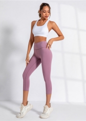 Custom High Waist Naked Feeling Breathable Women Ladies Lavender Fitness Gym Wear Yoga Capri