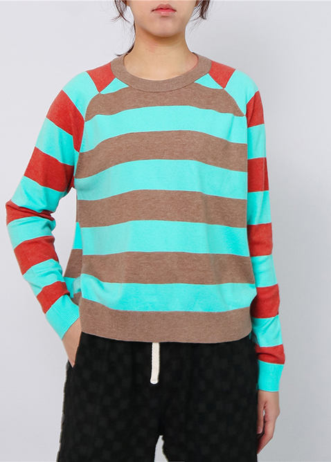 Wholesale Long Sleeved Cardigan Stripe Pullover Crew Neck Sweater