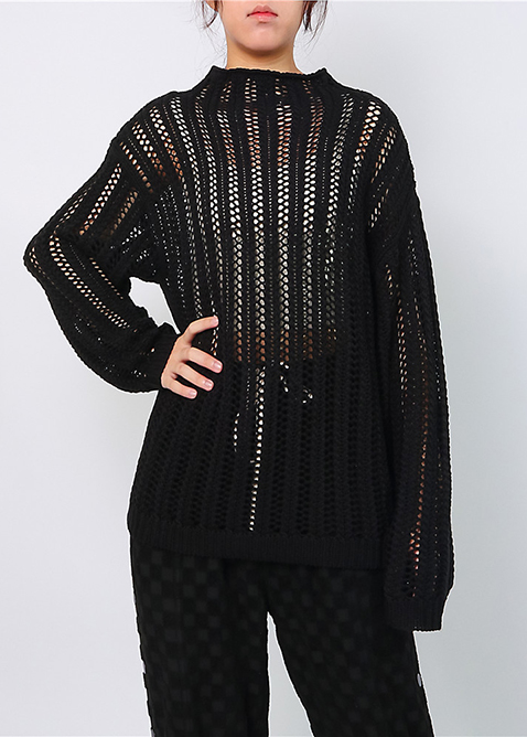 Women Knitwear Turtleneck Pullovers Fishnet Breathable Sweater