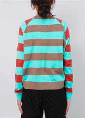 Wholesale Long Sleeved Cardigan Stripe Pullover Crew Neck Sweater