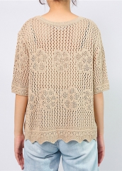 Autumn Pullover Round Neck Lace Design Breathable Short Sleeved Sweater