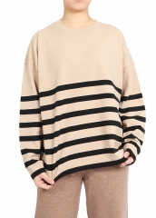 Vintage Loose Striped Sweater New Fashionable Round Neck Pullover Women Winter