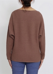 Autumn Winter Loose Long Sleeve Pullover Straight Neck Sweater Women′s Knitting Wear