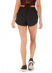 Summer Stretch Waist Gauze Yoga Shorts Loose Breathable Hidden Zipper Pocket Sports Shorts Women
