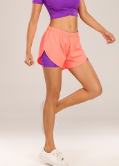 Light Proof Mesh Stitching Fitness Wear with Pocket Elastic High Waist Sports Shorts Women