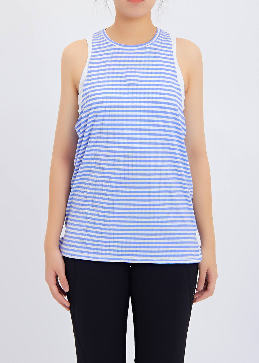 Blue and White Striped Light Loose Sports Vest Quick Drying Breathable Running Yoga Tank Top