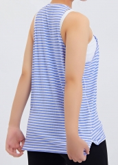 Blue and White Striped Light Loose Sports Vest Quick Drying Breathable Running Yoga Tank Top