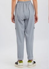 Custom Women's Grey Casual Tapered Pants Pocket Cargo Joggers