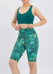 Women's High Waist Butt Lift Plant Printed Gym Yoga Shorts