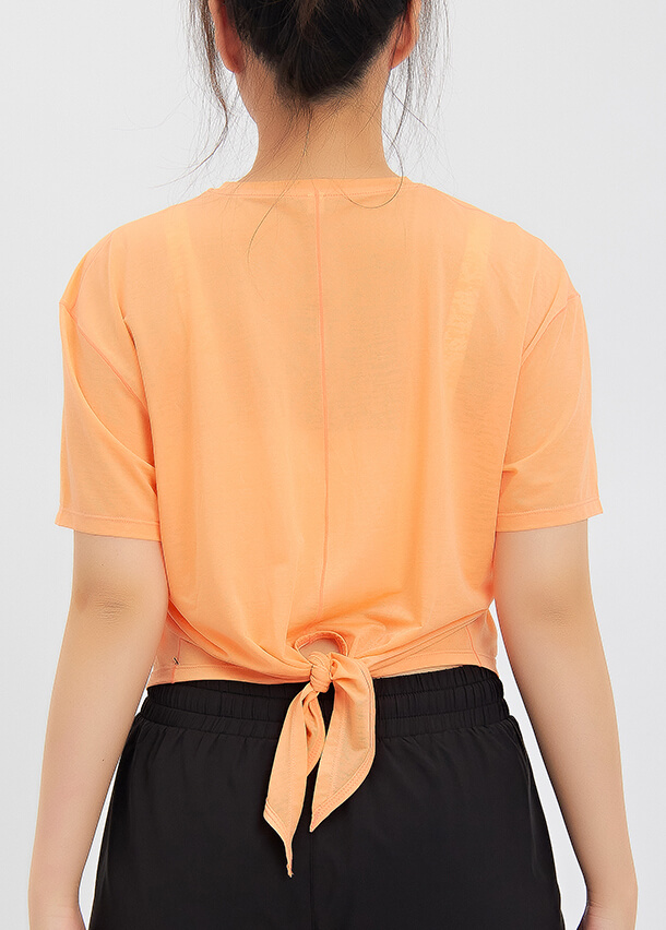 High Quality Summer Thin Round Neck Short-sleeved Tie Up T-shirt for Women