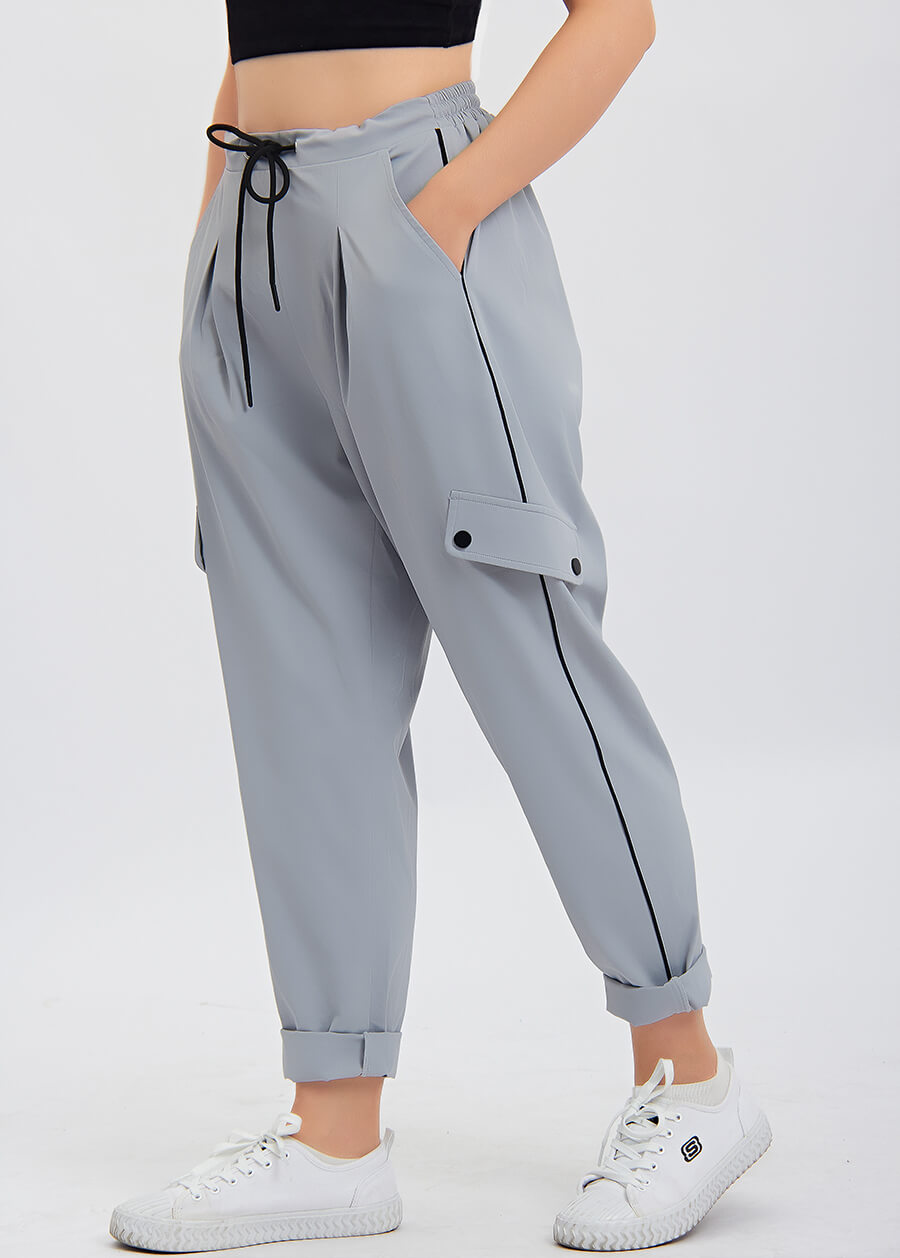 Custom Women's Grey Casual Tapered Pants Pocket Cargo Joggers