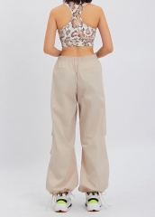 Women's Casual Wide Leg High Waisted Long Trousers Pants with Drawcord