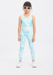 Custom Kids Activewear Girls V Neck Sports Bra Fitness Stretchy Tie Dye Yoga Leggings Set
