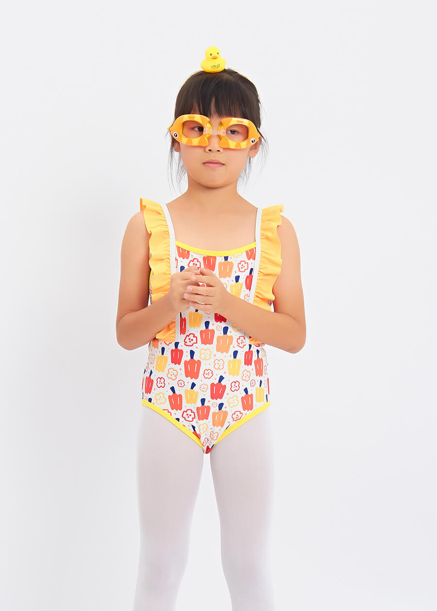 Ruffle Shoulder Strap Quick Drying Cute Fashion Girl Beachwear One-piece Swimsuit