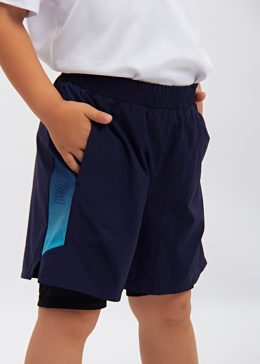 OEM ODM Boys Sublimation Woven Sports Fake Two Piece Shorts