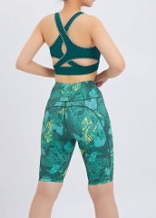 Shockproof Breathable Beauty Back Sports Bra Printed Shorts Set
