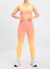Women Athletic Gym Fitness Seamless Yoga Sets Graduated Color Leggings Sports Bra 2 Piece Suit