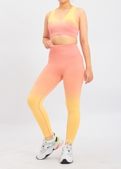 Women Athletic Gym Fitness Seamless Yoga Sets Graduated Color Leggings Sports Bra 2 Piece Suit
