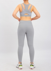 New Breathable High Waist Fitness Gym Yoga bra Leggings Set With Pockets