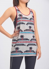 American Style Vintage Coconut Tree Printing Fashion Holiday Sports Tank Top
