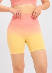 Custom Womens Orange Graduated Color Yoga Gym Fitness 2 Piece Seamless Shorts Sets