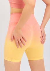 Custom Womens Orange Graduated Color Yoga Gym Fitness 2 Piece Seamless Shorts Sets