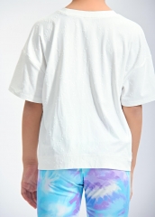 Pure White Jacquard Fabric Breathable Girls T-shirt Custom Logo