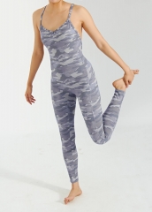 Sleeveless One Piece Bodysuit Women Jumpsuit Knit Camo Fabric Seamless Pants