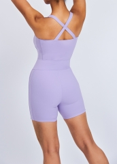 Custom Women Active Wear Set Sexy Tight Short Sleeve One Piece Jumpsuit