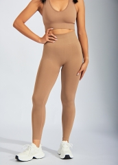 Custom Hight Waist Sweat-Wicking Two Piece Gym Yoga Wear Woman Seamless Yoga Set